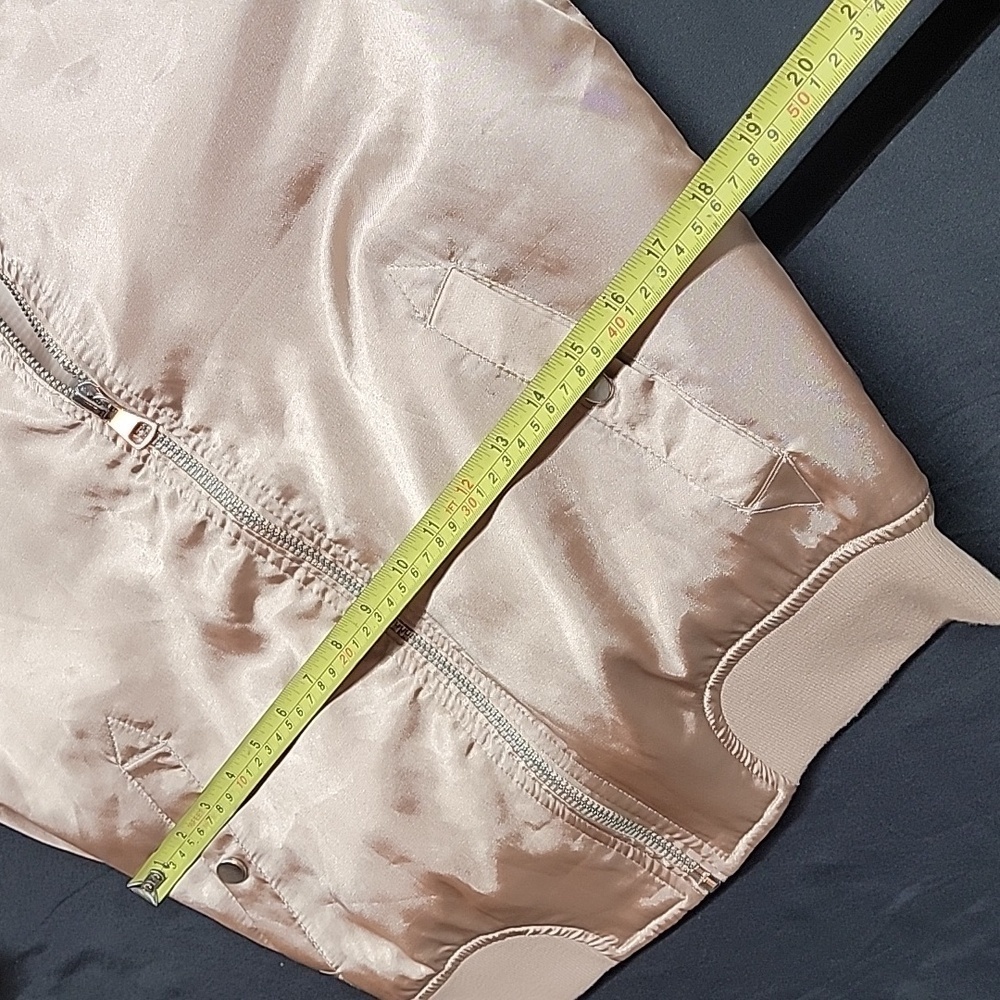 TOPSHOP  Metallic Beige Pink Gold Bomber Full Zip Jacket Size 6 - Picture 9 of 12